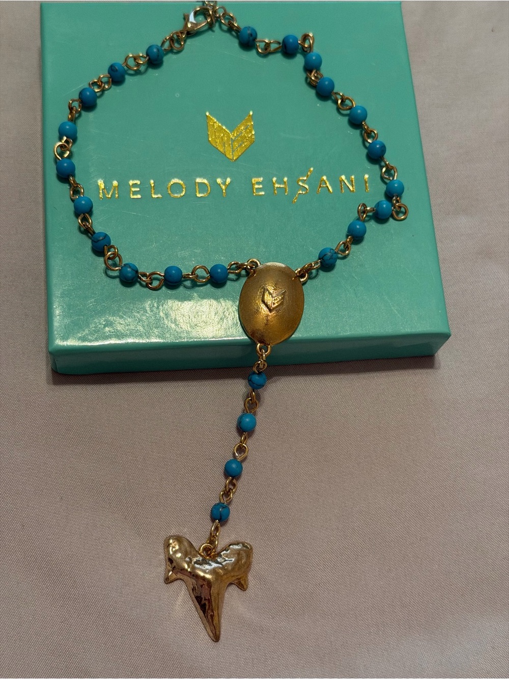 NEW Melody Ehsani Turquoise Shark Tooth Rosary Anklet